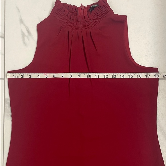 Elegant Sleeveless Burgundy Blouse Lined Ruched High Neck Back Zipper Sz XS - Picture 10 of 11